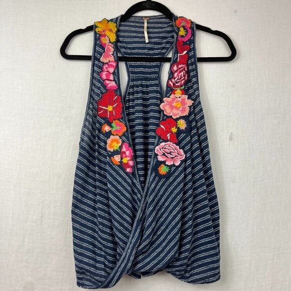 Free People Frida Wrap Tank Embroidered Floral Womens S Boho Festival Gypsy - Picture 5 of 14